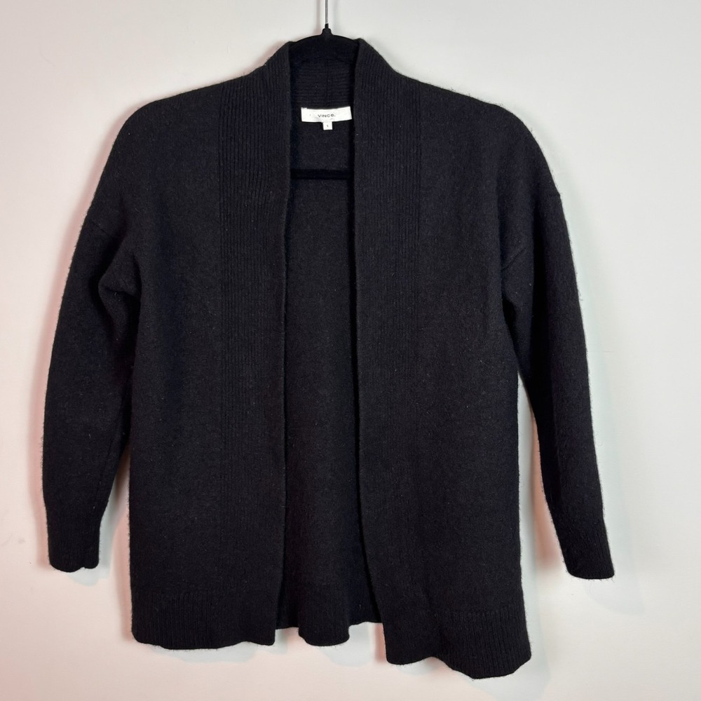 Vince Womens Black Cashmere Wool Blend Open Front Cardigan size Small Classic